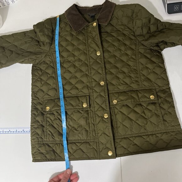 J. Crew Dark Green Quilted Jacket w/ Brown Corduroy Collar Women's Size M - Picture 11 of 11